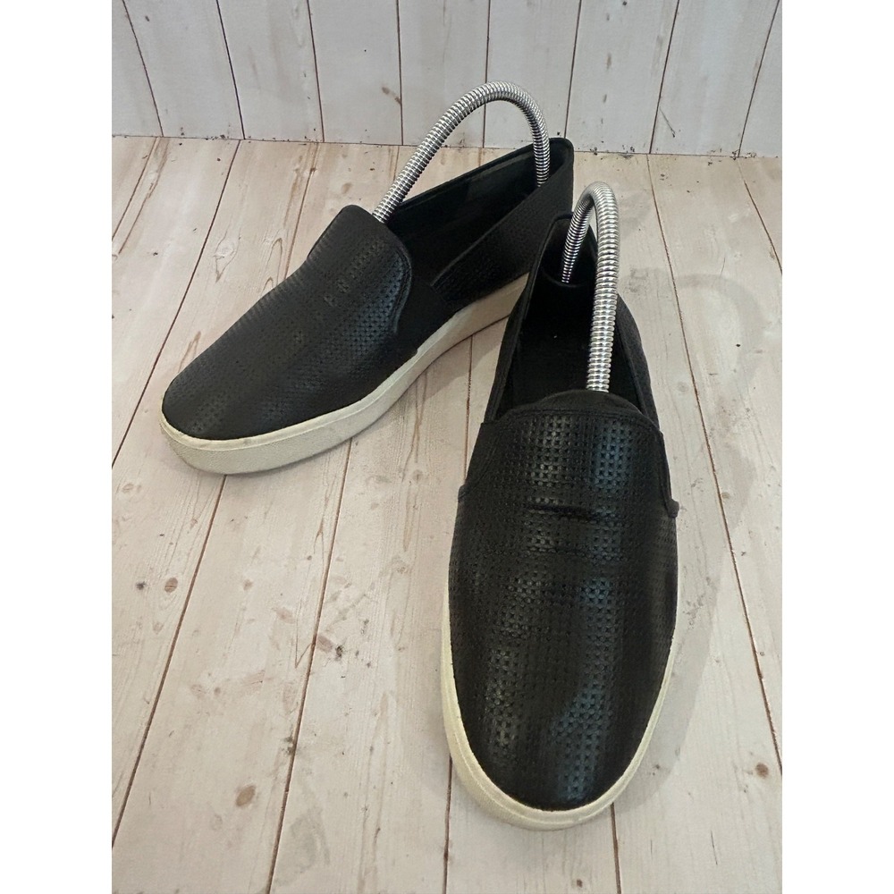 Vince Womens Blair Slip On Sneaker Perforated Black Leather Casual Loafers 9.5 M